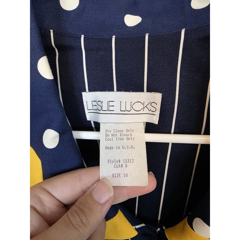 Leslie Luck Blue Striped & Polka Dot Two-Piece Set | Size 10 | Vintage 80s Chic - Picture 3 of 9